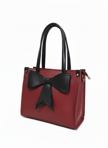 The Bow Statement Handbag - Burgundy & Black