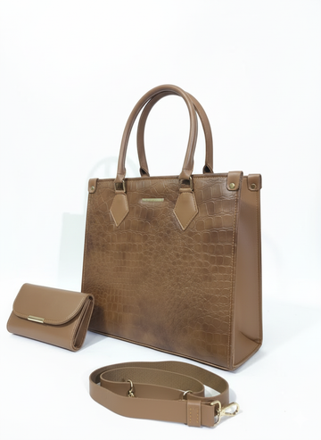 The Luxe Caramel Croc-Effect Satchel 2 Piece