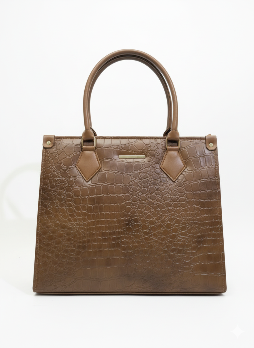 The Luxe Caramel Croc-Effect Satchel 2 Piece